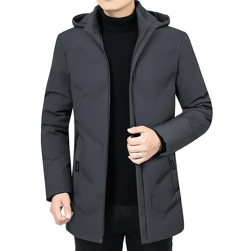 Chaqueta gruesa y cálida con capucha para hombre, Parka larga de lana a prueba de viento, acolchada, para invierno, novedad de 2024