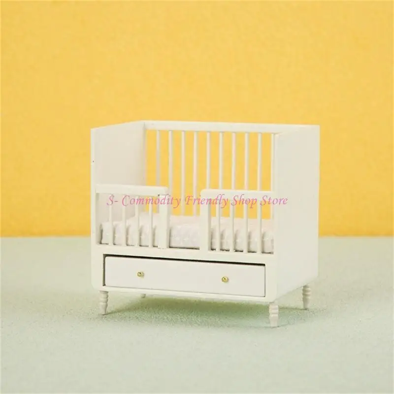 85AE Realistisches Mini-Kinderbett, Holzmöbel, Puppenhaus, Kinderzimmer, Dekoration, 1/12