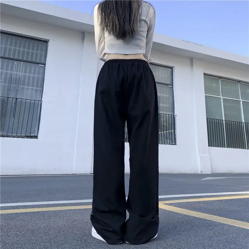 Hip Hop Women Green Graffiti Print Casual Pants Spring Autumn Vintage New Pocket Elastic Waist Streetwear Fashion Loose Trousers