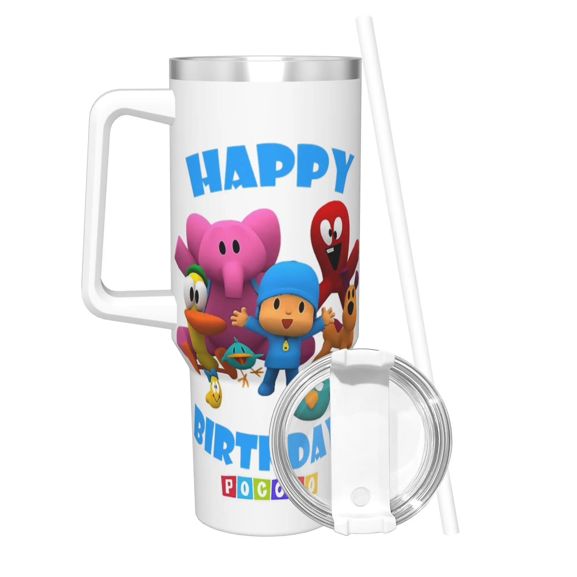 Stainless Steel Tumbler Happy Birthday Boy Girl P-Pocoyo  Coffee Mug  Heat Preservation Hot Drinks Car Mugs Travel Water Bottle