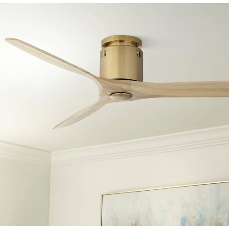 

52 Windspun Modern Indoor Ceiling Fan 3 Blade Remote Control Soft Brass Finish Wood Blades Bedroom Living Room Kitchen Dining O