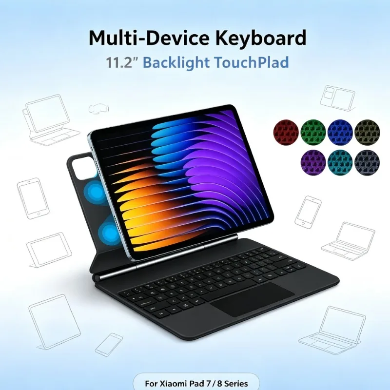 Tablet Keyboard Folio For Xiaomi Pad 8 Pro Xiaomi Pad 7 Pro 11.2 Inch Backlit Bluetooth Keyboard Protective Case With Touchpad