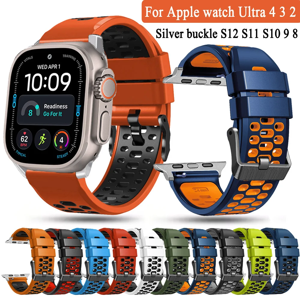 For Apple Watch Ultra 4 2 3 49mm Bracelet Breathable Silicone Strap Wristband For Apple Watch Series 12 11 10 9 8 7 SE 6 5 4