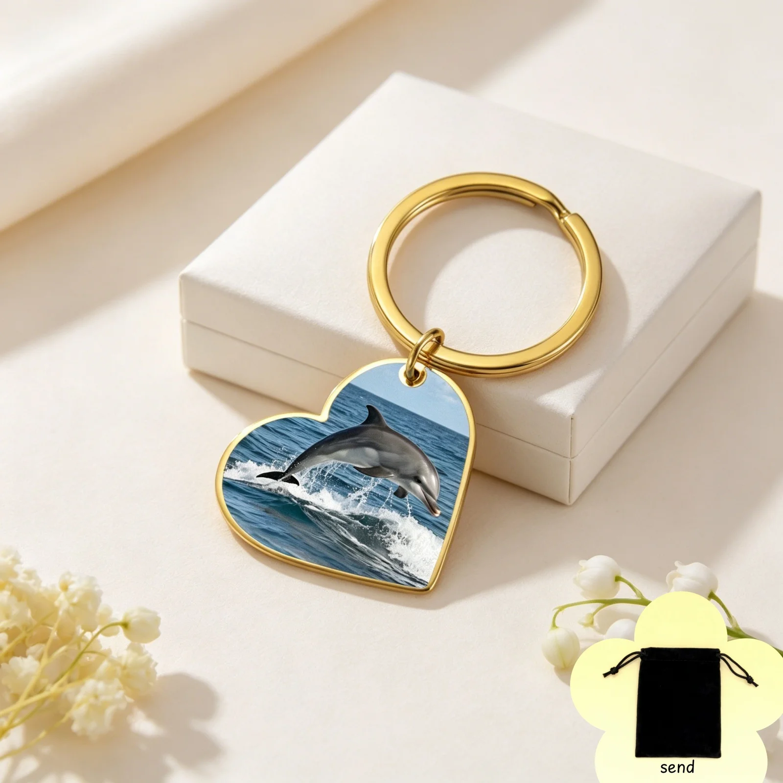 Customized Photo Double-Sided Heart-Shaped Keychain Stainless Steel Personalized Image Couple Heart-Shaped Keychain Couple Gift