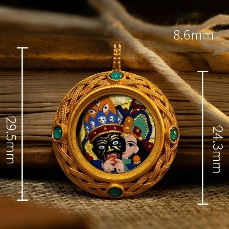 Fashion Tibetan Style Wiping Thangka Pendants Hand Drawn Zakyram Green Tara Eight Guardians Relief Necklace Religious Amulet