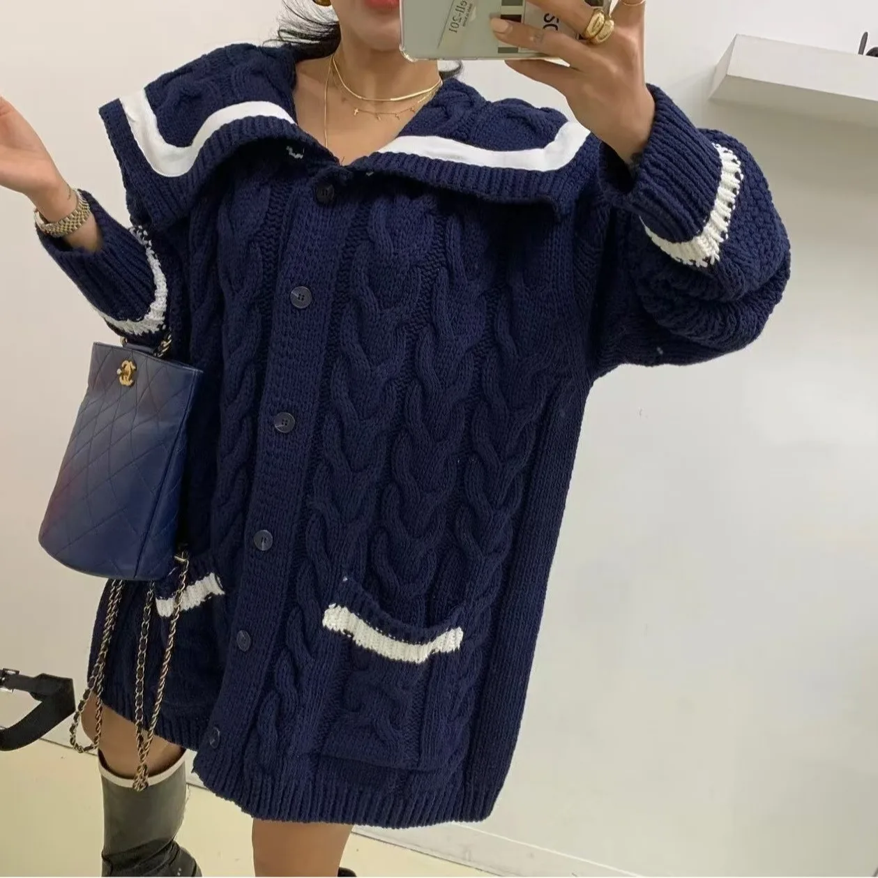 Thiened Heavy Work Sweater Long Loose Lapel Knitwear Korean Sle Women's Outerwear Spring Autumn Winter Casual Faion