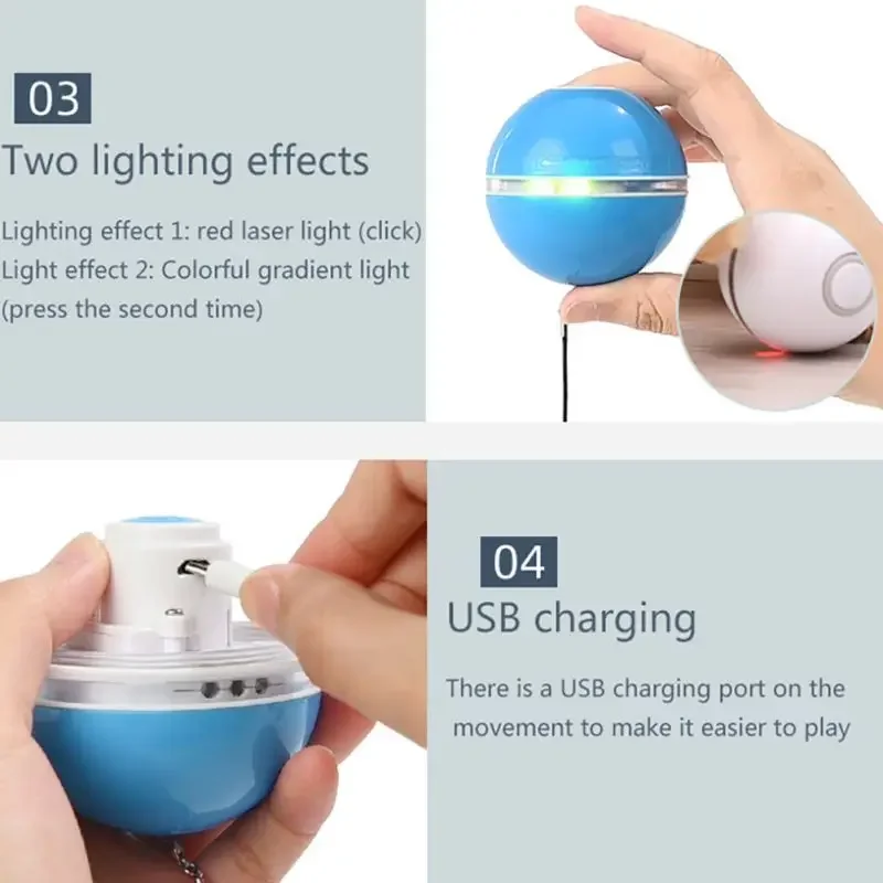 لعبة القط التفاعلية مع ضوء LED 360 درجة الذاتي الدورية الكرة الحيوانات الأليفة اللعب الحركة المنشط USB شحن كرة الحيوانات الأليفة Catnap
