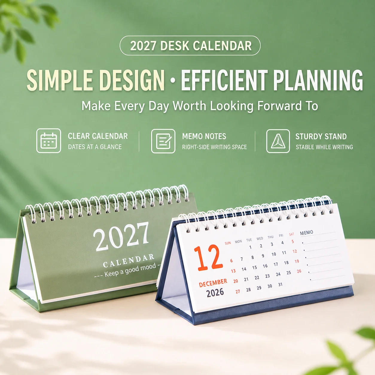 2027 English Calendar Simple Solid Mini Desktop Calendar Paper Desk Note Calendar Dual Daily Scheduler Table Planner Gifts