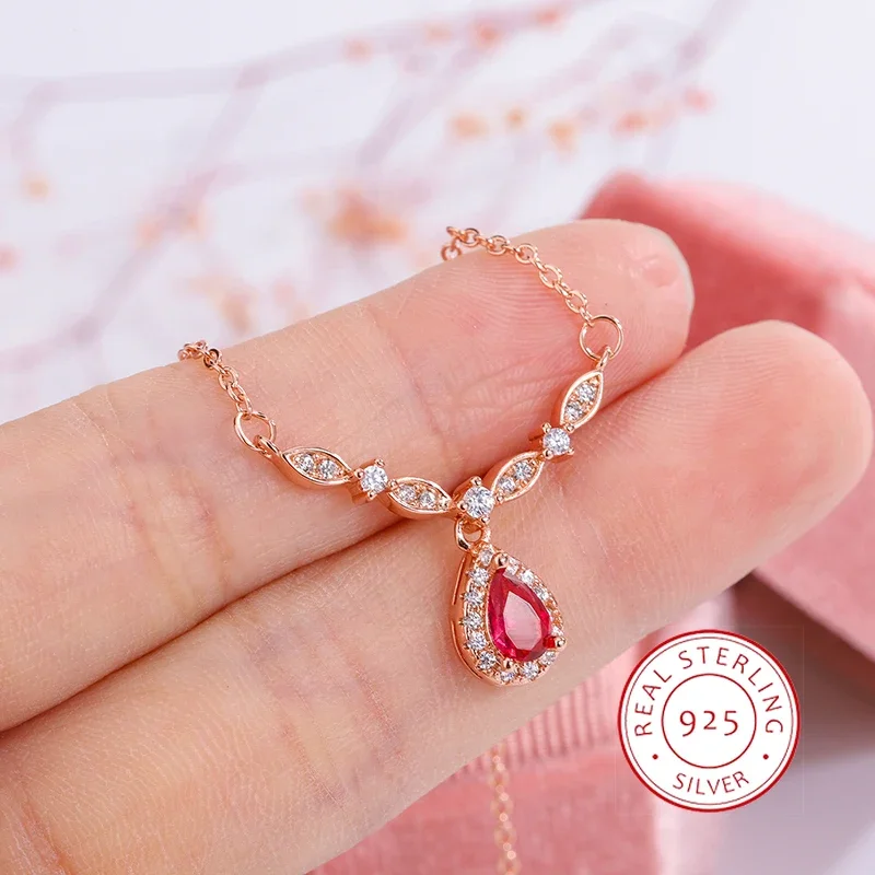 Exquisite Women's for Necklace 18K Gold Inlaid Red Zircon Pendant Smile Shaped Women's Sweater Chain Wedding Bridal Jewelry