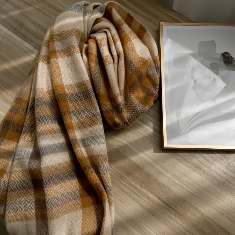 2024 Mid-Length Thickeneded Scarf British Sweet and Warm Imitation Cashmere Scarf Plaid Shawl Scarf High-End