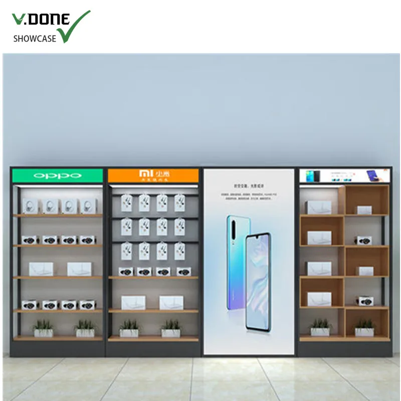 

Custom high quality retail high end cell phone display cabinet showcase for or mobile phone shop counter mall tripod