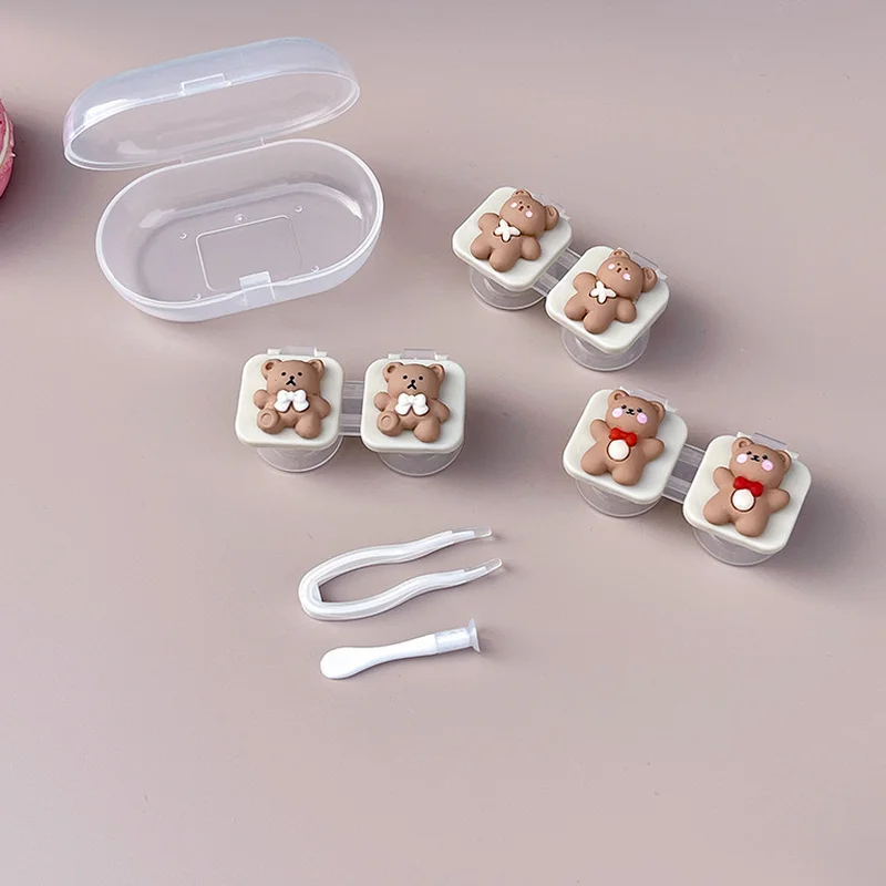 1PCS Contact Lens Box for Women Travel Contact Lenses Case Girl Cute Contact Lense Container Include Tweezers Suction Set