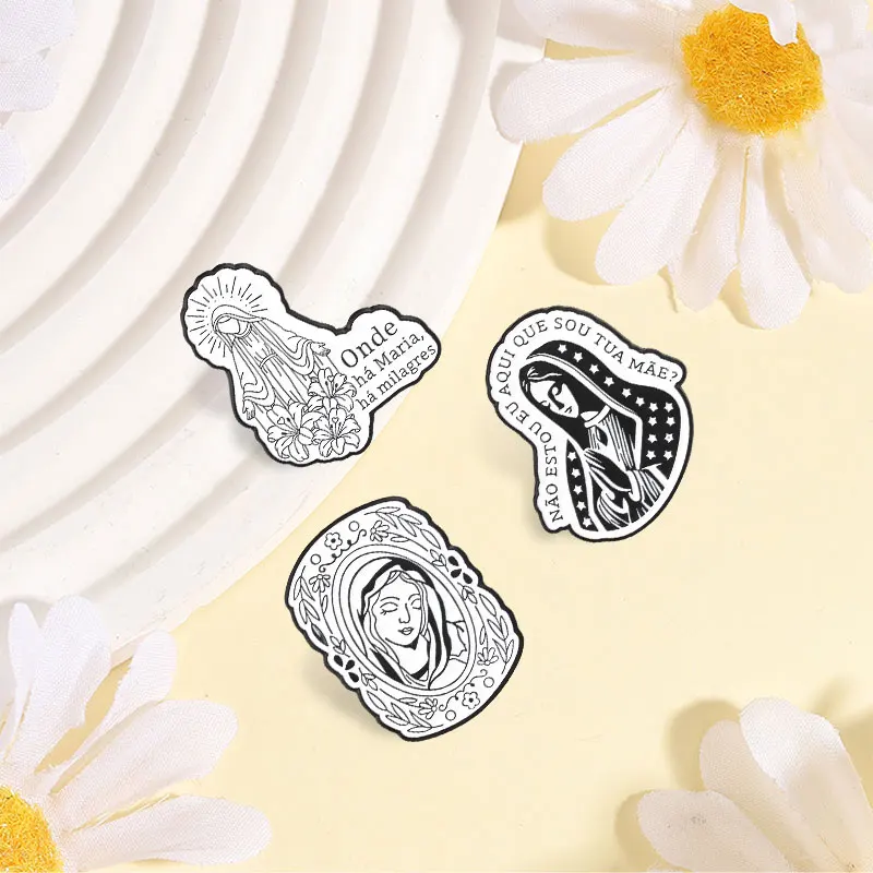 Creative Retro Line Art Virgin Mary Badge Faith Enamel Pins Fashion Lapel Metal Brooch Backpack Clothes Jewelry Gift for Friends
