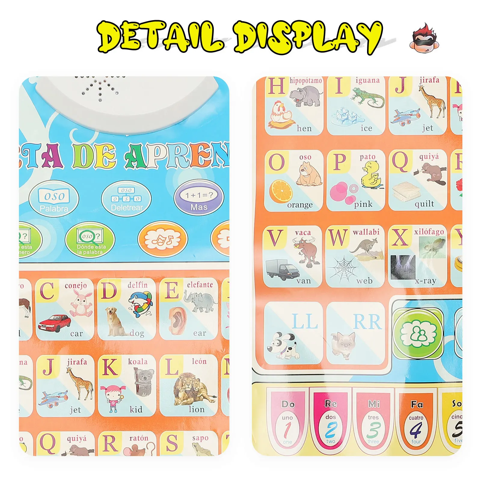 

Spanish English Talking Poster Kids Education Electronic Early Learning Supplies Blue Durable Waterproof Chart