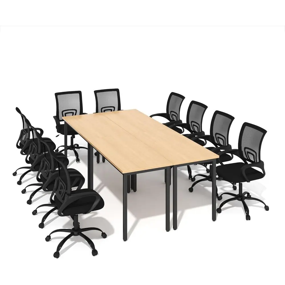 

10-Seat Natural Wood Conference Table with Chairs, 94.4x47.2x29.5, Ideal for Meetings, Study, and Seminars