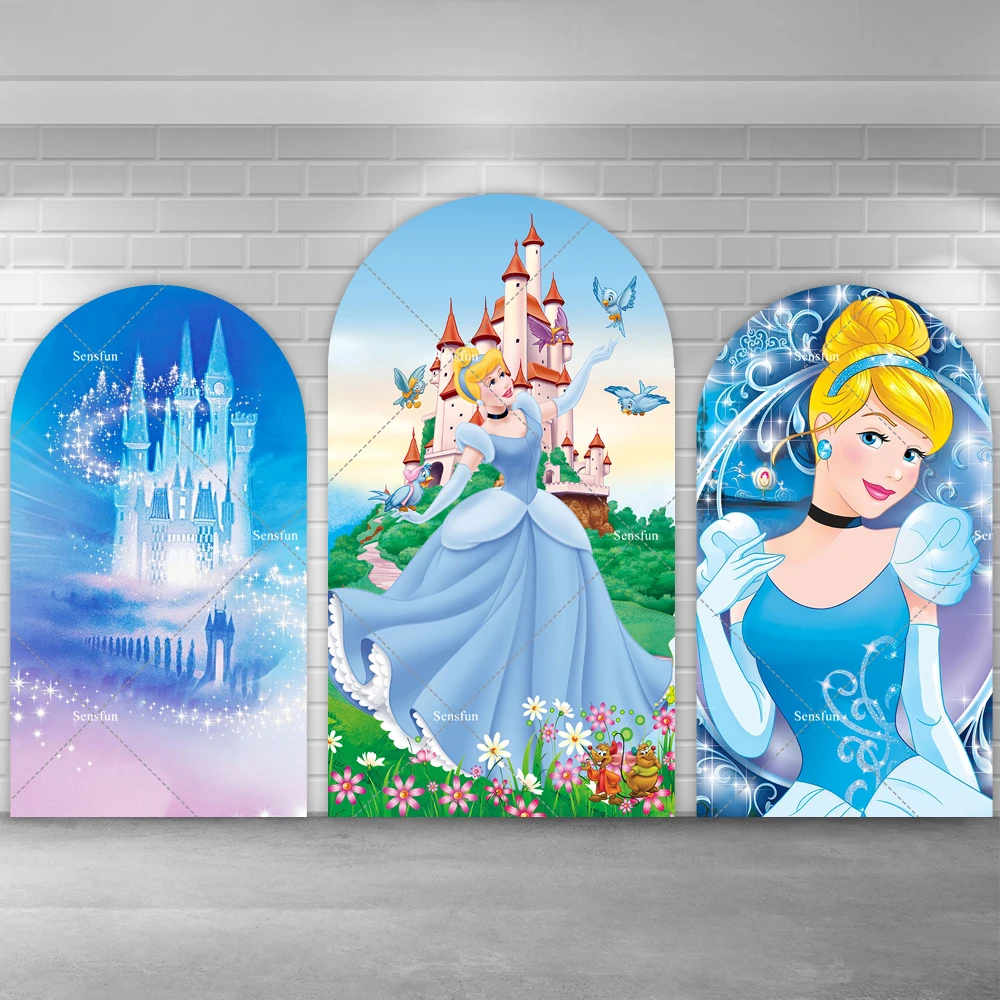 قلعة ديزني الأميرة سندريلا وخلفية كيارا للتصوير الفوتوغرافي ، فستان أزرق لحفل استحمام الطفل ، خلفية قوس لحفلة عيد الميلاد