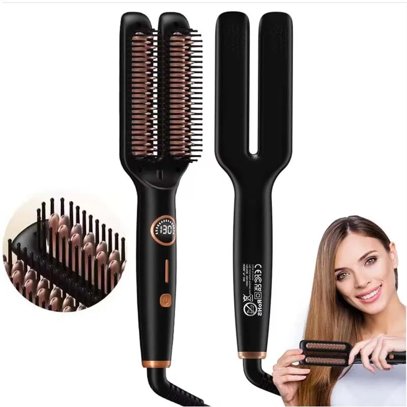 Hair Straightener Brush 2 In 1 Quick Heating Smoothing Brush Lcd Digital Anti Scalding One Step Hair Straightener Comb