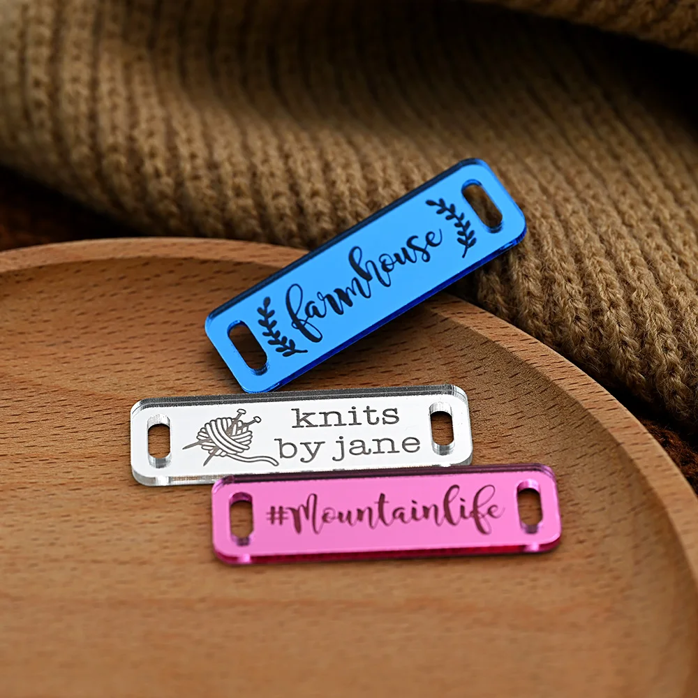 

Custom Mirror Acrylic Tags 15x45mm Laser Engraved Eco-Friendly Labels for DIY Crafts Clothing Hats Home Decor Personalized Logo