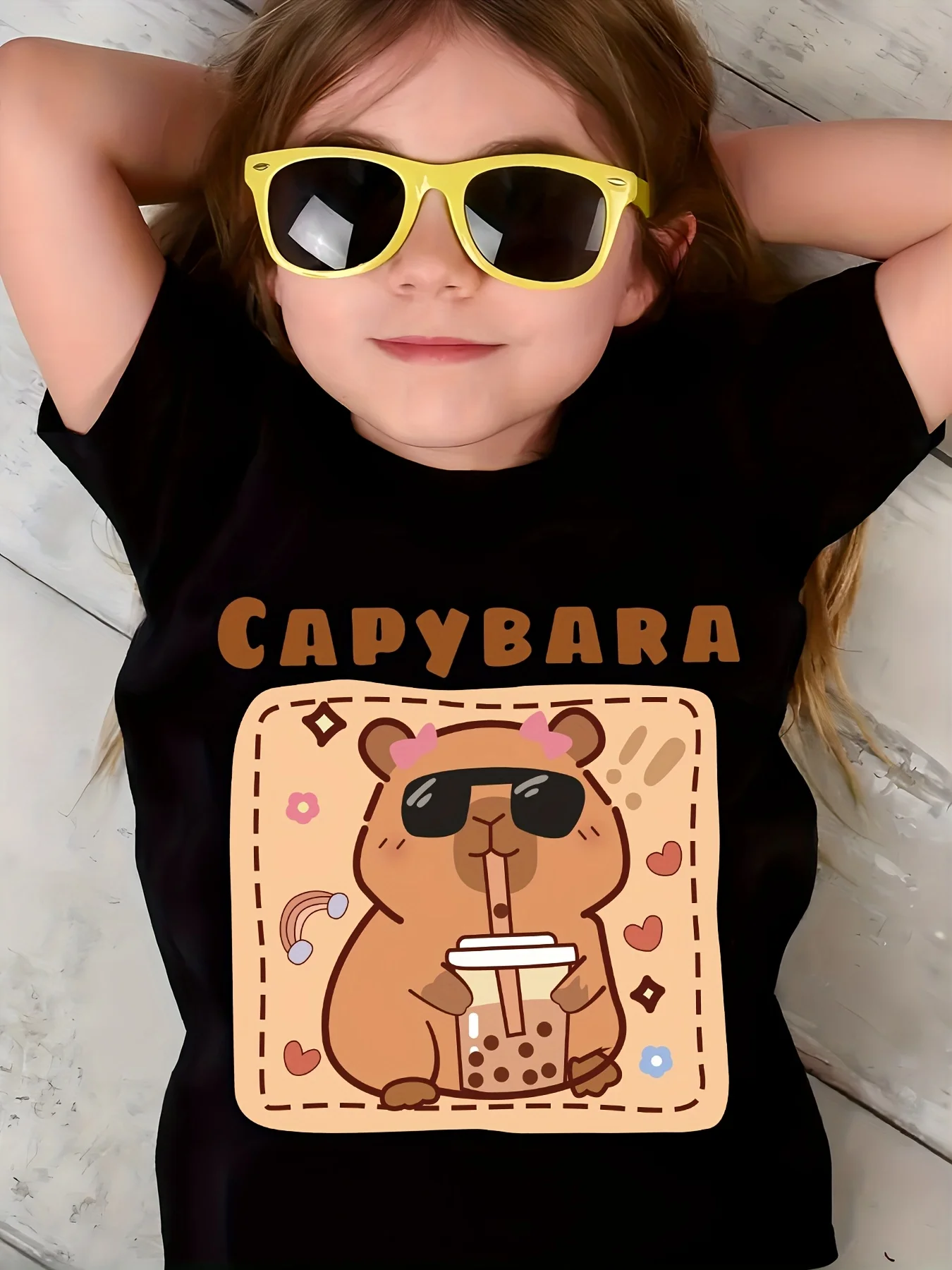 Family Bubble Tea Capybara Matching Cotton Tee Parent Boy Girl Soft Summer Crew Neck Short Sleeve Top for Animal Fans Tops