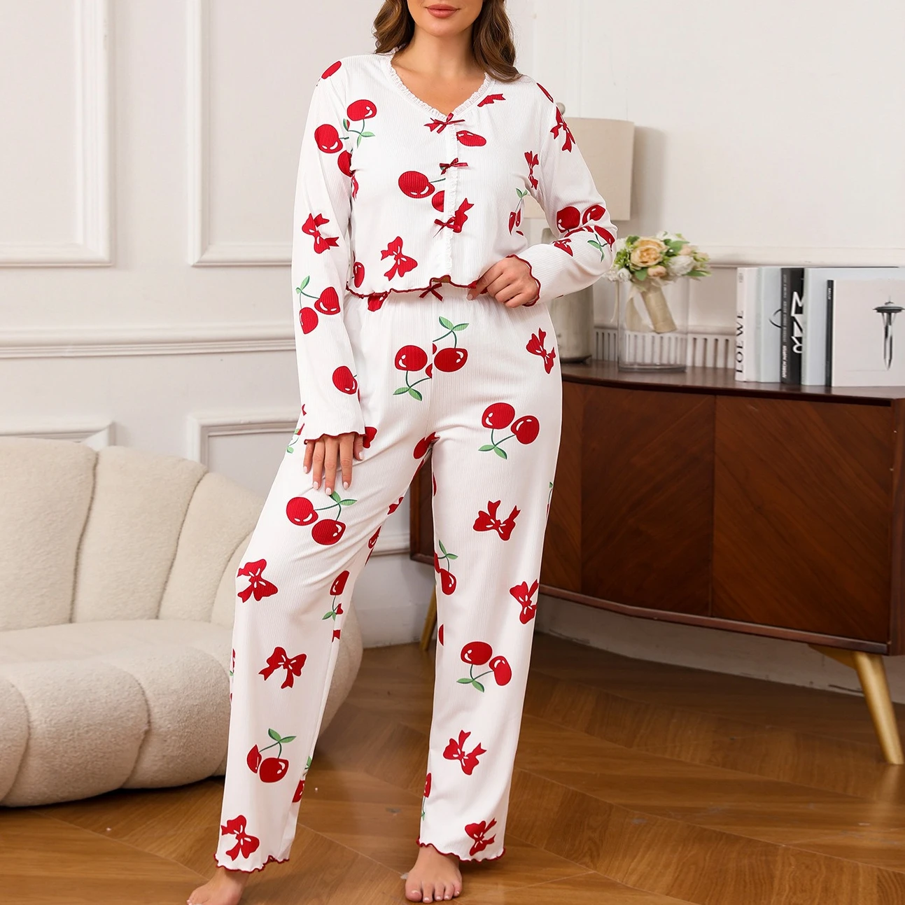 

spring autumn Women Pyjamas long sleeve Tops and long pant Pijama casual Pajamas Set Loungewear plus size 2 Pieces Set Sleepwear
