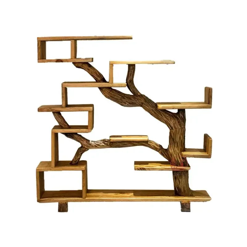 

Wabi-sabi camphor wood bogu shelf Chinese bookshelf partition tea room retro solid wood Duobao Pavilion creative tree-shaped