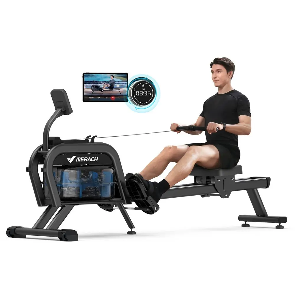 

Water Magnetic Rowing Machine, Bluetooth Rower Machine with App Compatible and Dual Slide Rail, 350LB Max Weight, 16 Levels of