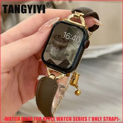 Strap For Apple Watch Band S11/10/9/8/7/SE/6/5/Ultra 3 2 iWatch 49/46/45/44/42/41/40/38mm Luxury D Shape Leather Metal Bracelet