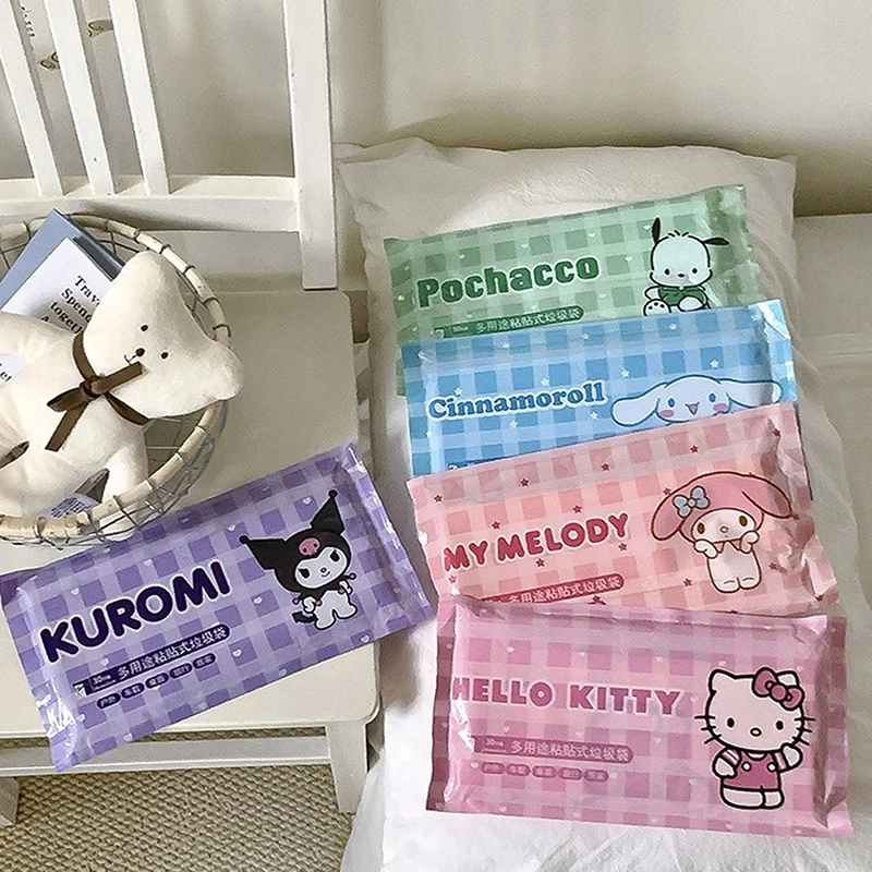 Sanrio Multi Purpose Adhesive Garbage Bag Hello Kitty Cinnamoroll Portable Household Dormitory Desktop Disposable Sanitary Bag