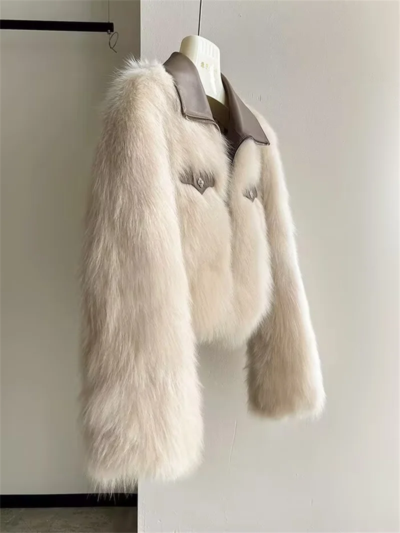 Outerwears Women's fur Coat fur Coat Women Lapel Fashion fur Coat Light Imitation fox Plush Short Coat Spring and Autumn Women