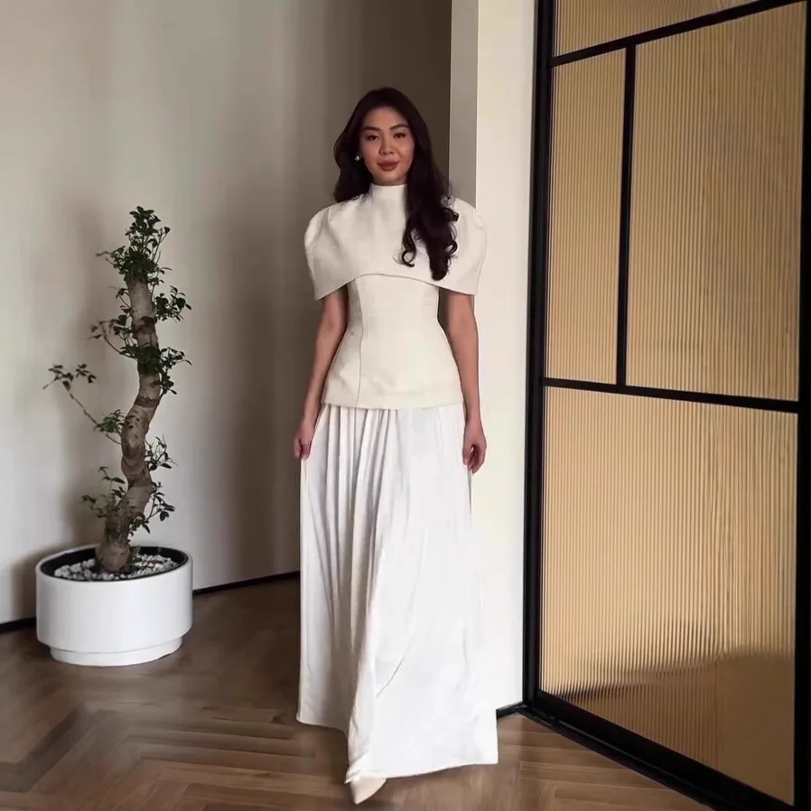 Eid Women Short Sleeve Top Long Skirt 2 Piece Set Ramadan Abaya Party Suits Muslim Jalabiya Morocco Office Lady Dubai Islam Arab