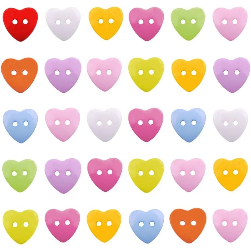 

Acrylic Heart Buttons Plastic Sewing Buttons for Costume Design 2-Hole Dyed Mixed Color 14x14x3mm Hole: 1mm
