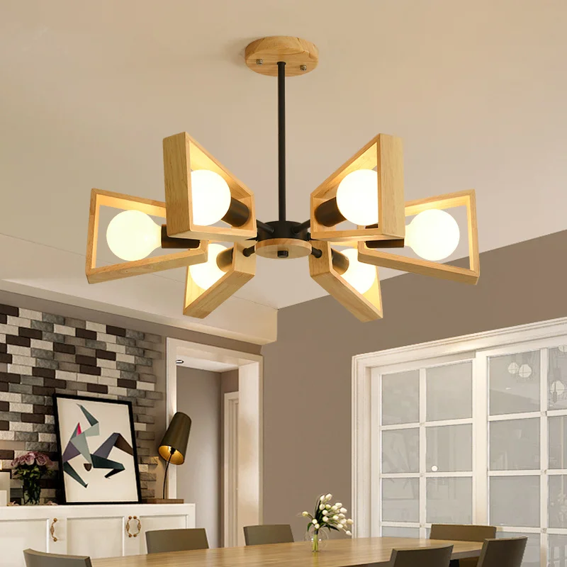 Black White Modern Ceiling Chandelier Lamp 3/5/6/8 Lights E27 Windmill LED Nordic Wooden Hanging Light for Living Room Bedroom