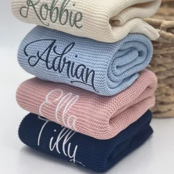 Nome personalizzato Coperta lavorata a maglia per bambini in cotone 100x80 cm Involucri caldi per neonati delicati sulla pelle Coperta per neonati personalizzata per l'inverno