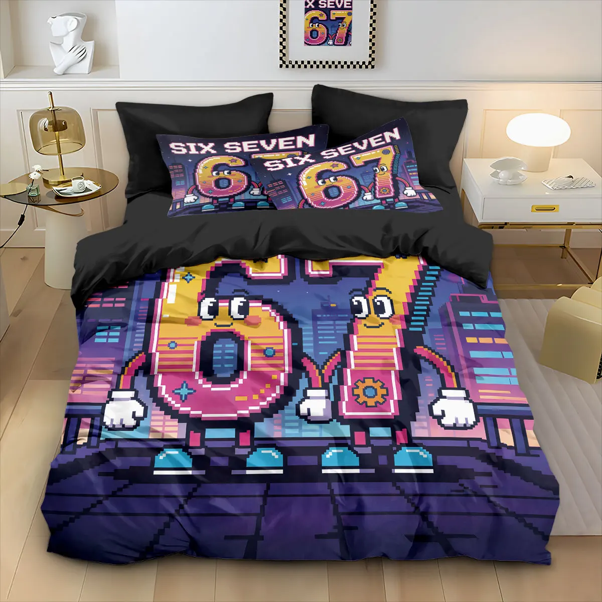 Trendy Hot Meme Bedding Set 67 Printed Brushed Duvet Cover for Bedoom Dormitory Decor, 1 Duvet Cover and 2pillowcase with Zipper