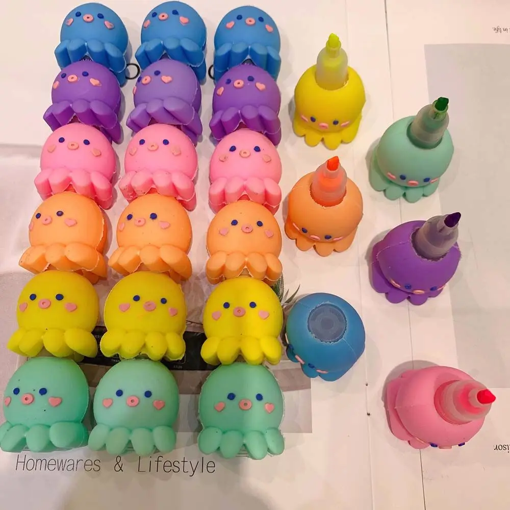 Cute Assembly School Office Supply Highlight Mark Stationery Octopus Marker Pen Writing Tool Highlighter Fluorecent Pen