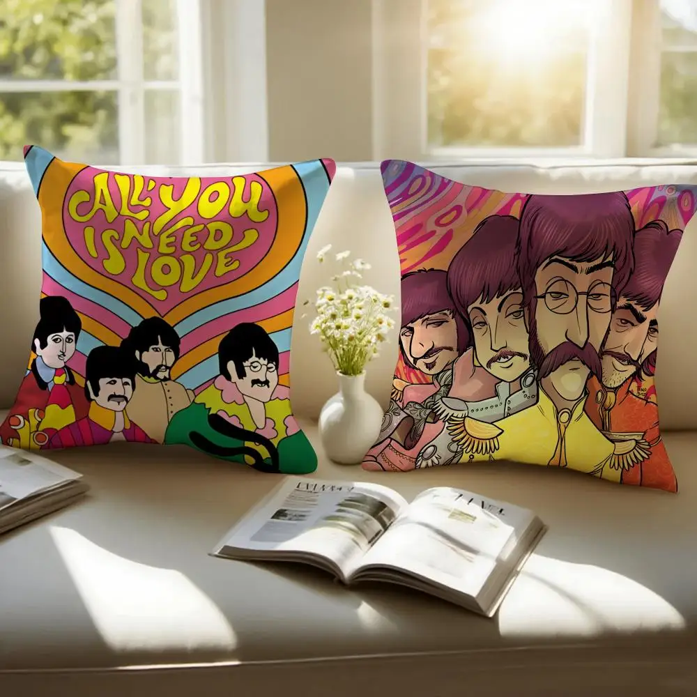 Legendary Pop British Band T-The Beatles Cushion Cover Pillowcase Anti-dustmite Invisible Zipper Short Plush Sofa Cushion
