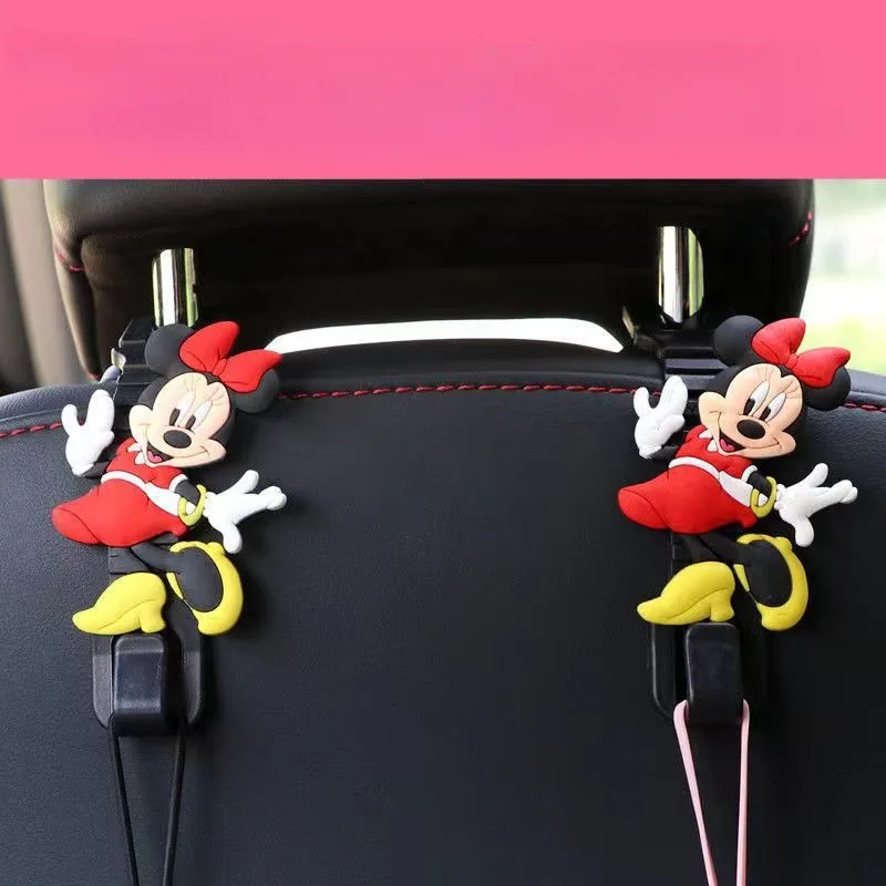 Gancho de puntada de dibujos animados para coche, accesorios para asiento, Kawaii, Disney, Stitch, Mickey Mouse, 2 piezas