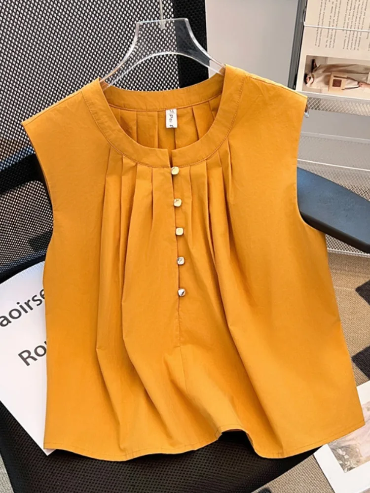 

Простой однотонный жилет Svel irt, женская летняя верхняя одежда, свободная одежда, корейская версия, круглый, Ne