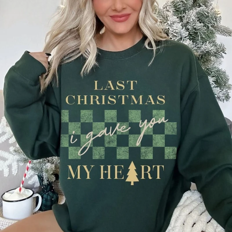 Cute Autumn and Winter Sweatshirt Last Merry Christmas I Gave You My Heart Carol Holiday Funny Unisex Heavy Blend Pullover