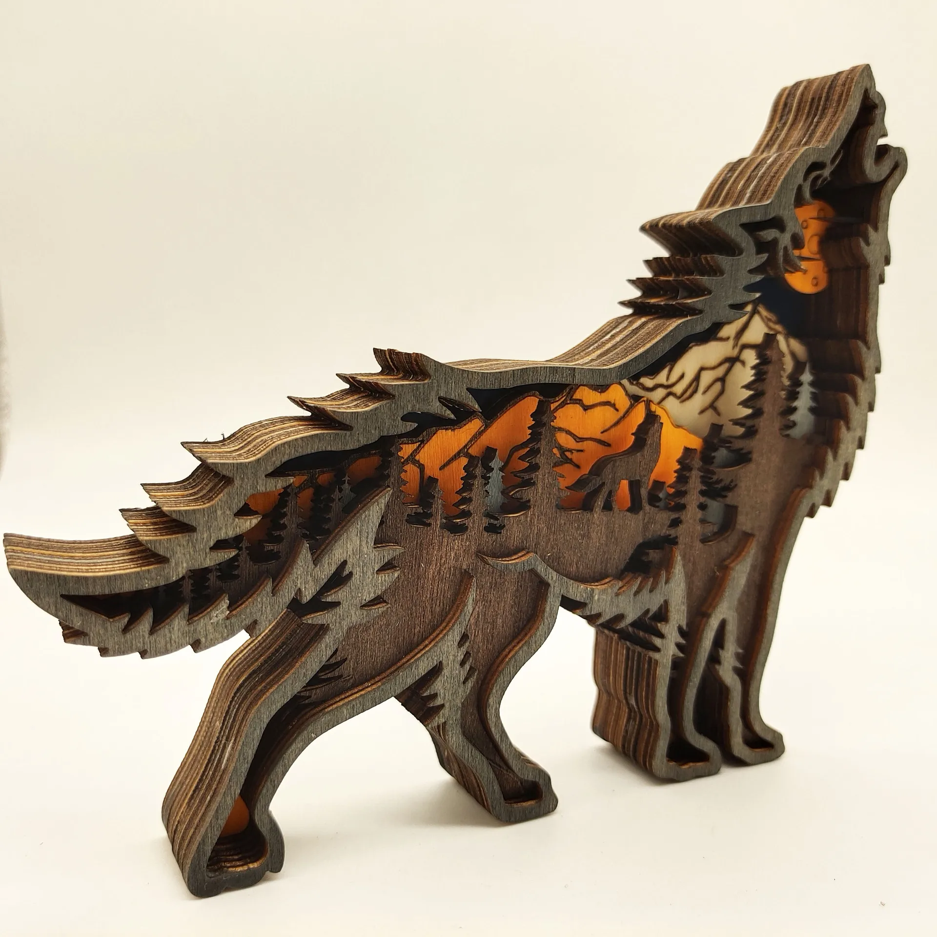 Wood Carving 3D Hollow Forest Animal Wolf Wall Decoration Home Wall Carving Decoration Suitable For Country Decoration