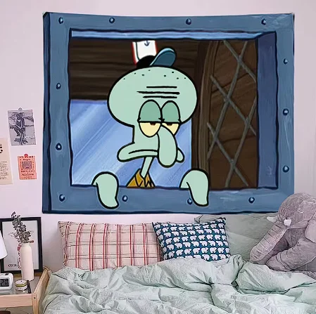 Squidward Tentacles cartoon decoration background hanging cloth bedroom tapestry room decor aesthetic tapestry wall hanging