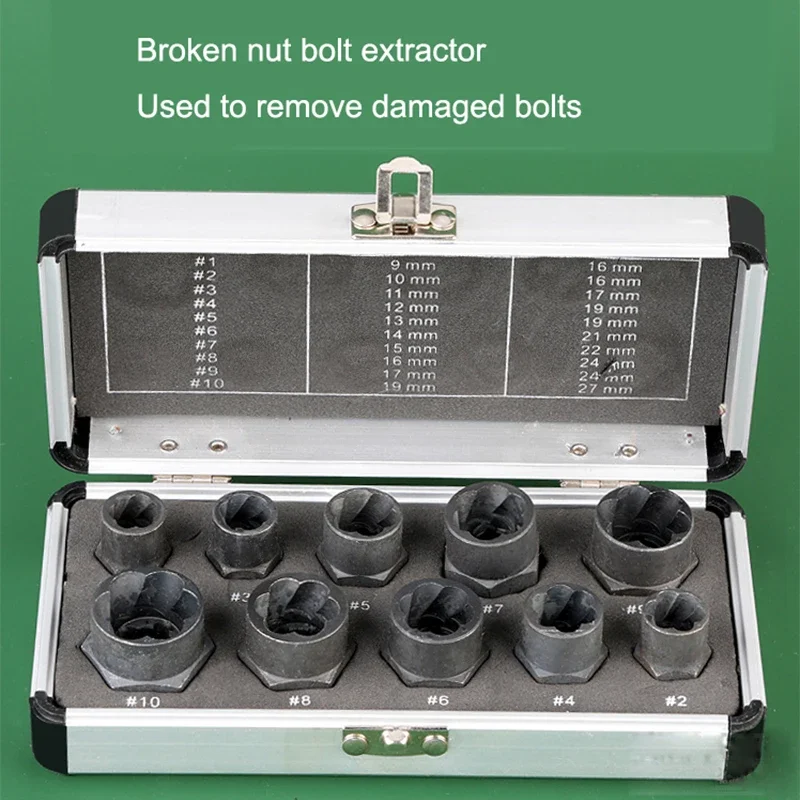 10-piece Set of Broken Nut Bolt Extractor Anti-tooth Sleeve Hexagonal Rusty Broken Wire Extractor Screw