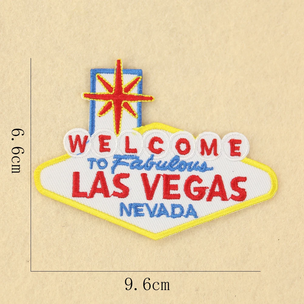 2PC Willkommen Zu LAS VEGAS Briefe Bestickt Patch Eisen auf Kleidung für Kleidung Aufkleber Applique DIY Sewing Supplies Stoff