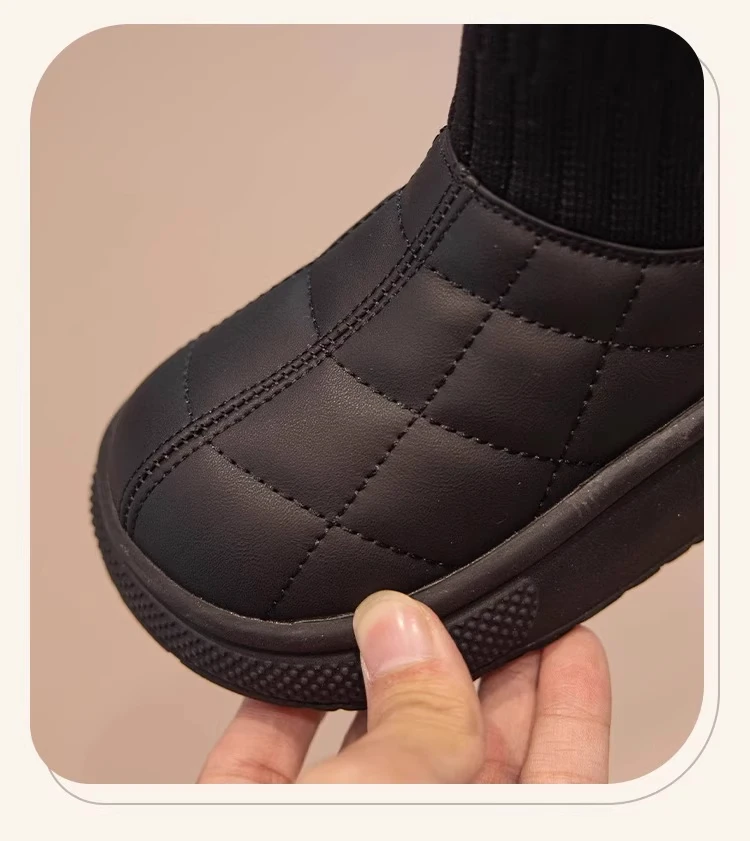 Children's Snow Boots 2-18 Years Old Khaki Padded Thickened Boys Girls Cotton Shoes Winter Black Soft Non-slip Kids Sock Boots