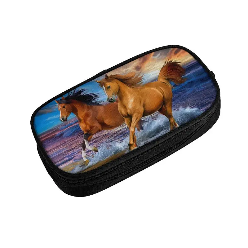 Cute Classic Horse Running Painting Pencil Cases for Boy Girl Large Storage Animal Pencil Pouch School Supplies