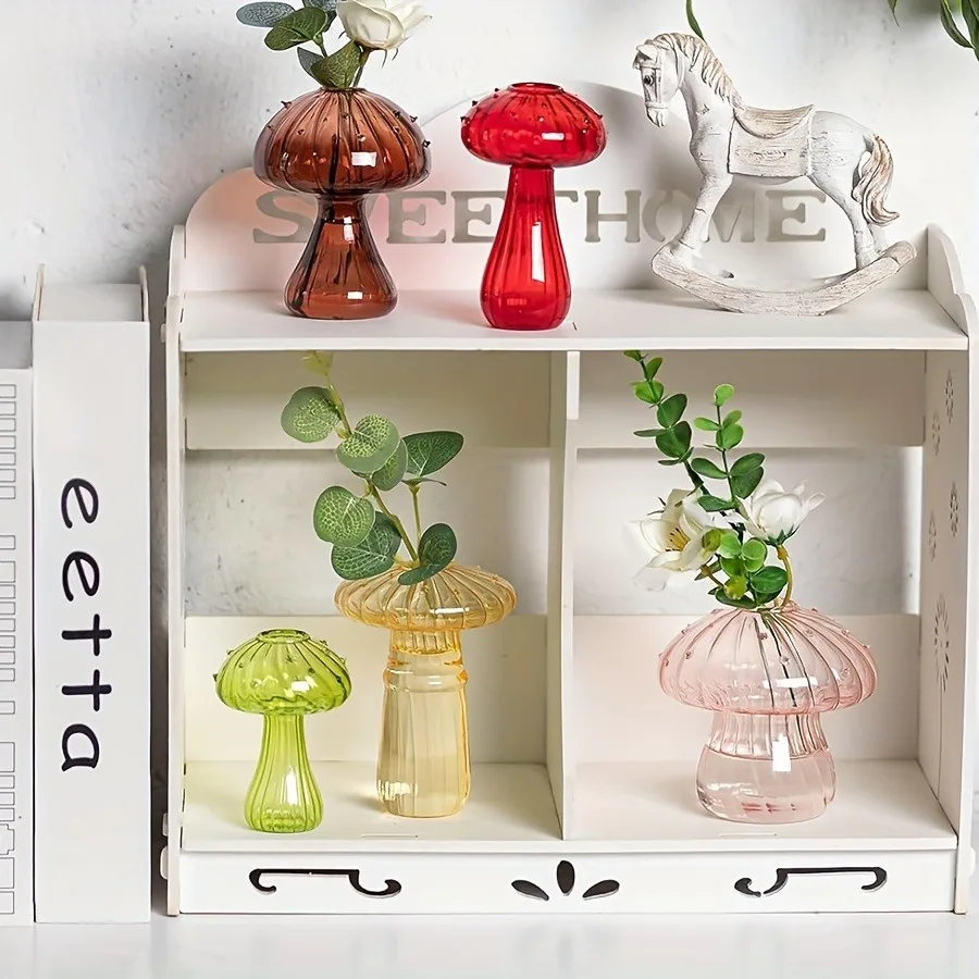 Transparent Glass Mushroom Vase - Hydroponic Planter for Home & Garden, Cute Round Pot Summer Plants Battery-Free image 4