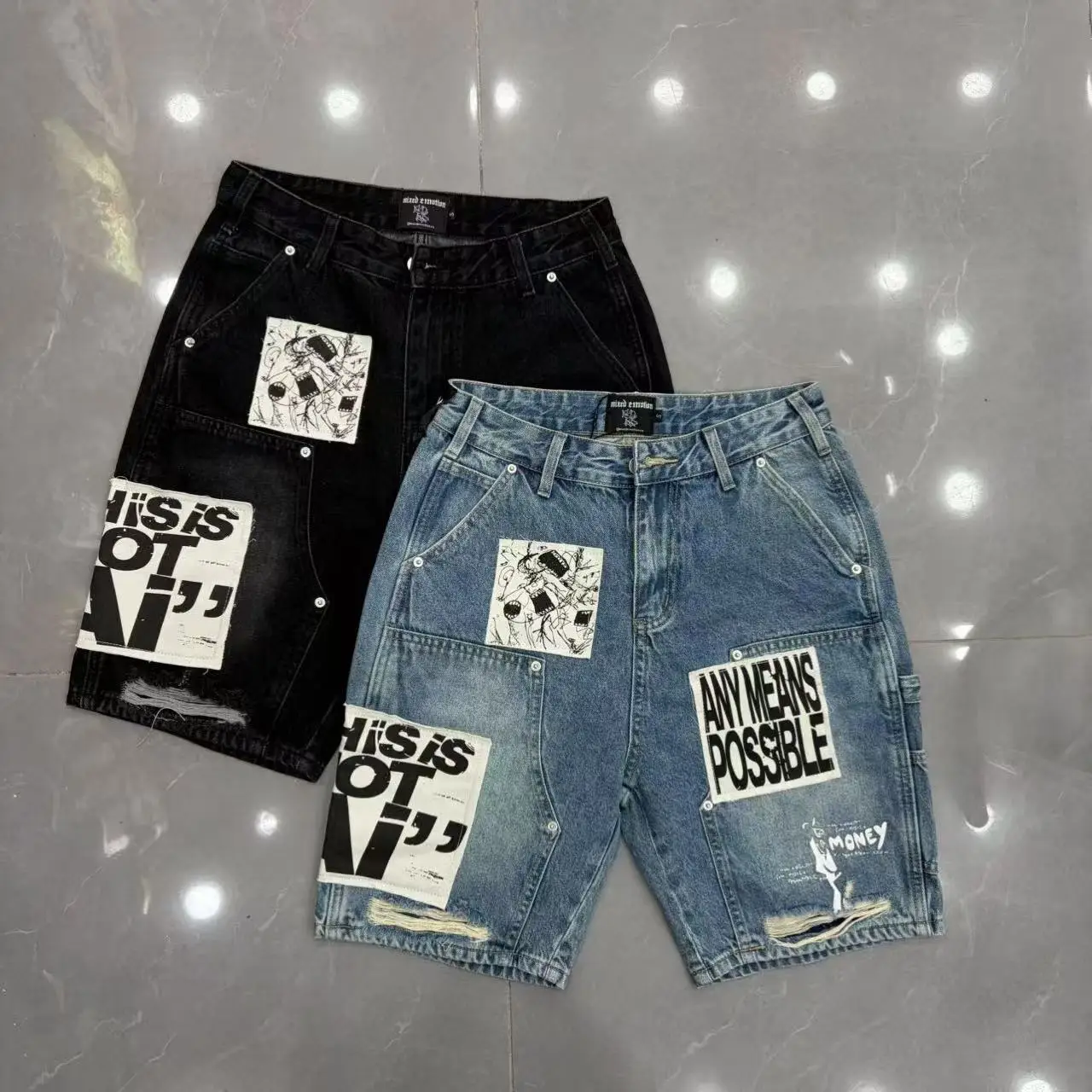 

Fashionable Y2K MIXED-EMOTION Fashion Trend Brand Slim Fit Men's Denim Shorts