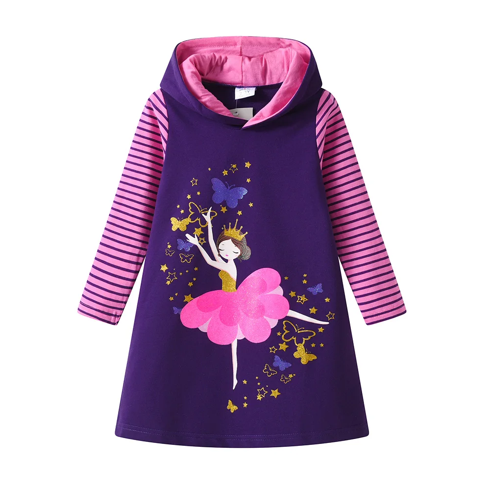 VIKITA Girls Jesień Wiosna Gruba sukienka dla dzieci Butterfly Star Fairy Cartoon Print Bawełniane bluzy z kapturem Casual Straight Hoodies Dresses — zdjęcie 2