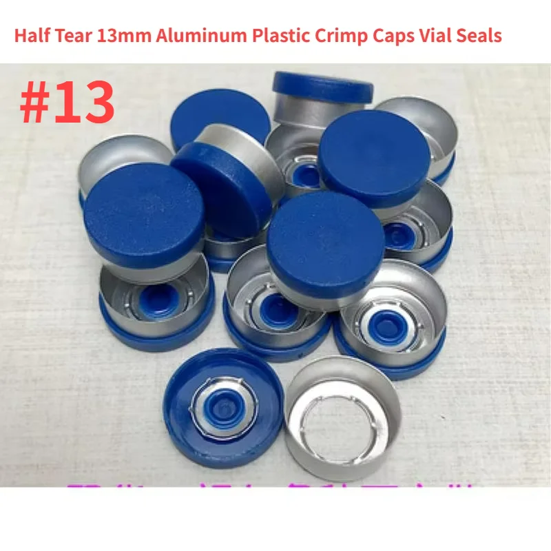 200pcs  Half Tear 13mm Aluminum Plastic Crimp Caps Vial Seals for Pharmaceutical Glass Vials Multiple Color Options