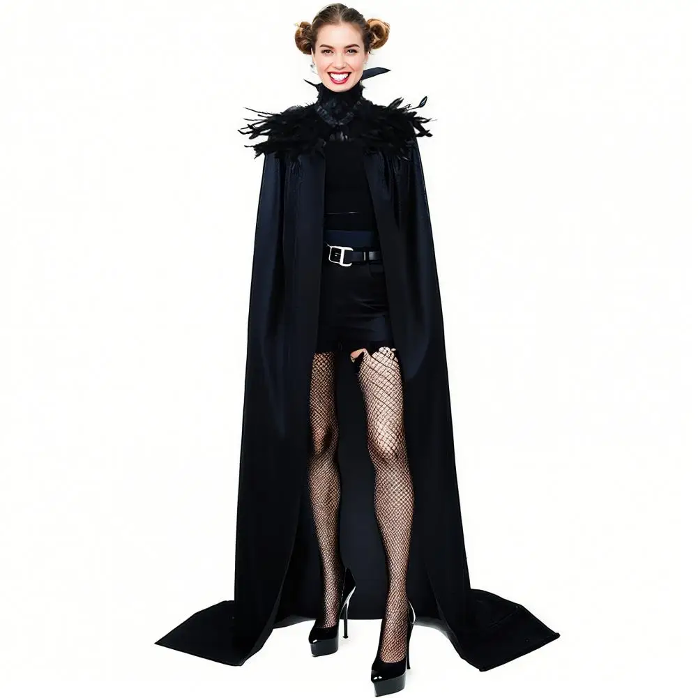 Halloween Shawl Men Demon Cloak Halloween Velvet Shawl Cloak Demon Angel Costume Cape with Faux Feather Collar Easy Strap